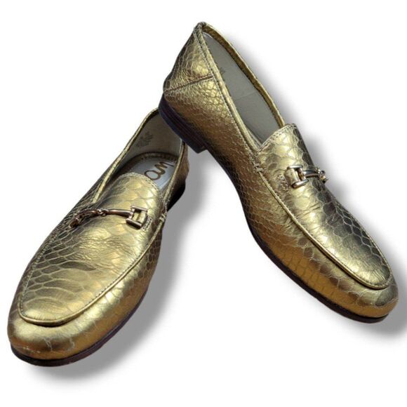Sam Edelman Shoes Size 7.5 M Sam Edelman Loraine Loafer Leather Gold  Snakeskin - Picture 1 of 10